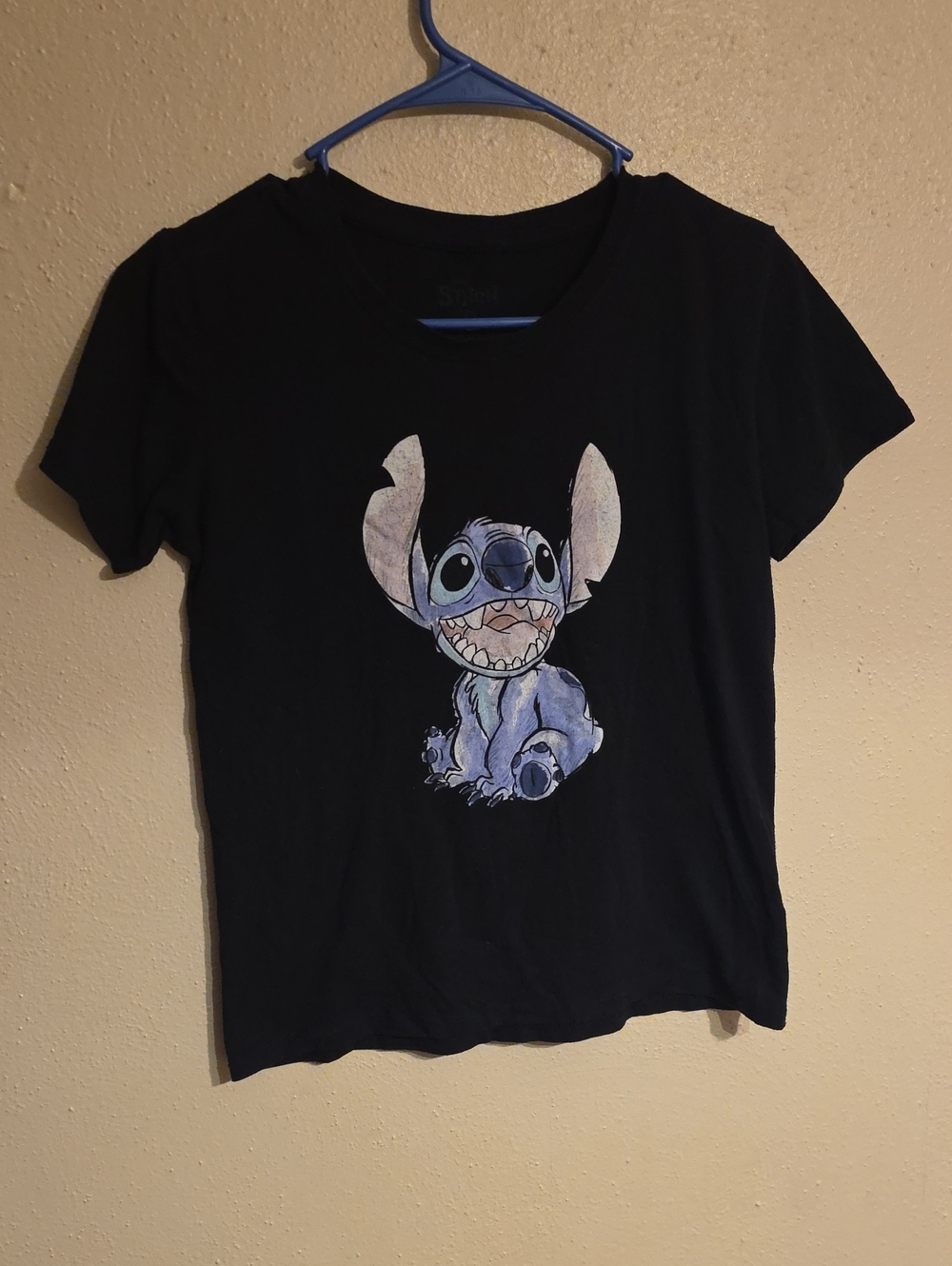 Disney Black Tee with Blue Stitch Graphic